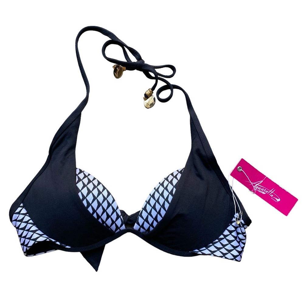 Aquarella Endless Black and Checkered Padded Halter Bikini Top